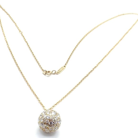 Authentic! Tiffany & Co 18k Yellow Gold Hardware Diamond Ball Pendant Necklace - Picture 3 of 14
